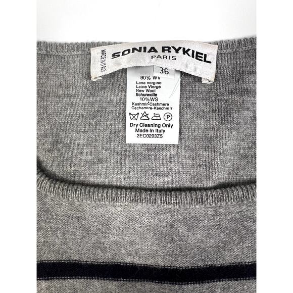 Sonia Rykiel Wool Stripe Sweater Gray Navy Paris Knit Italy 90s Y2K Small - Picture 6 of 7